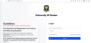 University of Ibadan login page 