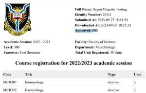 University of Ibadan Course Registration Status 