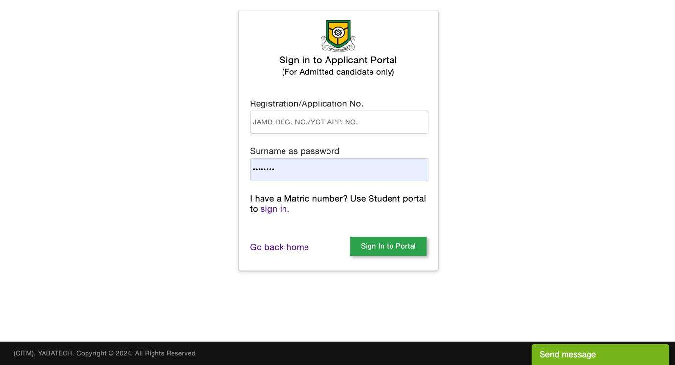 YABATECH Sign in Application Portal