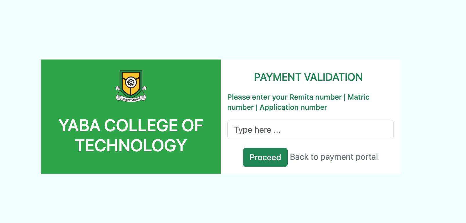 YABATECH Payment Validation Page